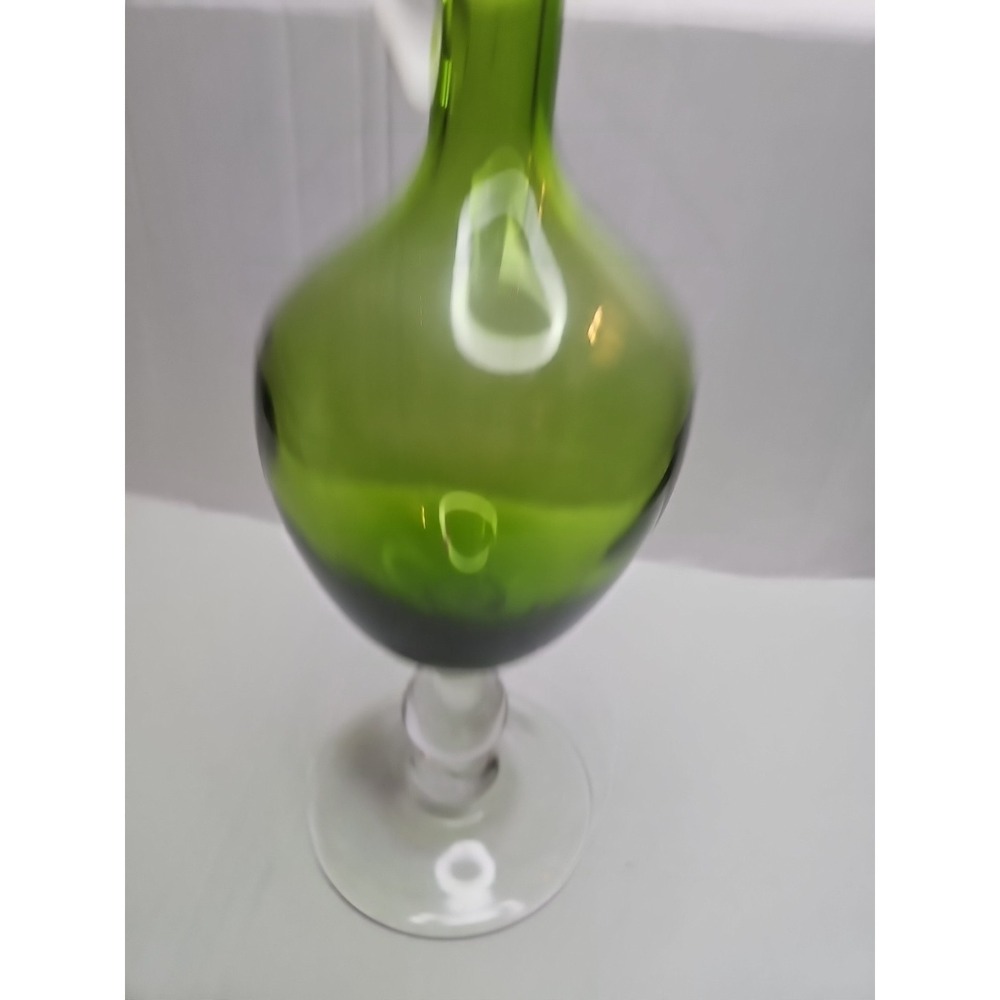 Green Art Glass Decanter Bottle with Stopper Hand Blown Style Vintage 17.5 inch - Picture 8 of 11